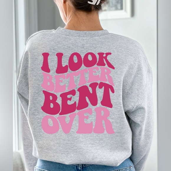 Etsy Sweaters - Gray Sweatshirt with Pink Heart Graphic I Look Better Bent Over Etsy medium
